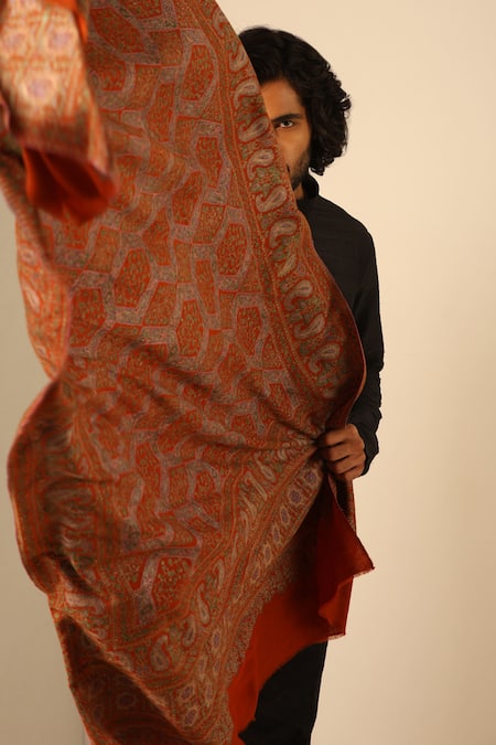 Dusala Banee Hexagon Fleur Pattern Pashmina Shawl 