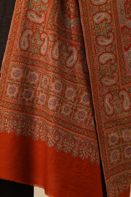 Buy_Dusala_Red Banee Hexagon Fleur Pattern Pashmina Shawl _Online_at_Aza_Fashions