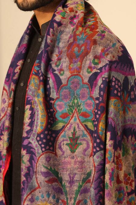 Dusala_Purple Gregoria Floral Pashmina Kani Shawl _Online_at_Aza_Fashions