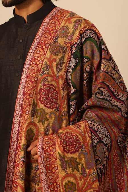Shop Dusala Multi Color Mayee Floral Kalamkari Pashmina Shawl at Aza Fashions Shop_Dusala_Multi Color Mayee Floral Kalamkari Pashmina Shawl _at_Aza_Fashions