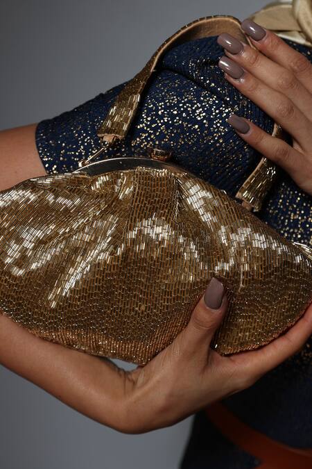 Modarta_Gold Cut Work Cutdana Embroidered Bag _Online_at_Aza_Fashions