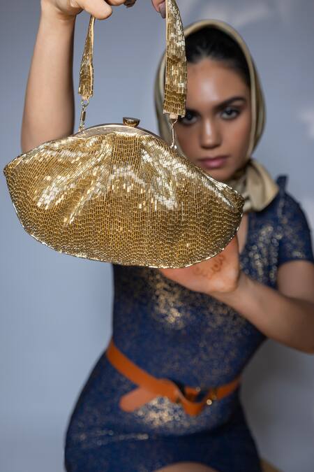 Buy_Modarta_Gold Cut Work Cutdana Embroidered Bag _Online_at_Aza_Fashions