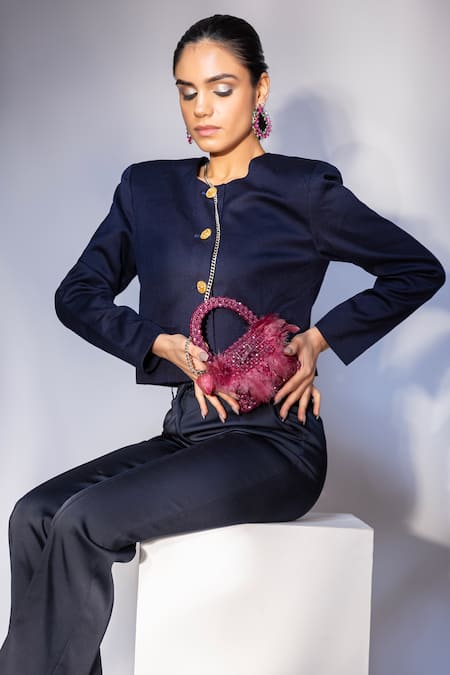 Modarta Pink Crystals, Feathers And Embroidered Bag Online at Aza Fashions Modarta_Pink Crystals, Feathers And Embroidered Bag _Online_at_Aza_Fashions