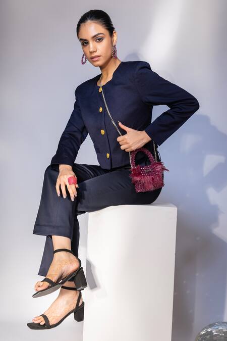 Shop Modarta Pink Crystals, Feathers And Embroidered Bag Online at Aza Fashions Shop_Modarta_Pink Crystals, Feathers And Embroidered Bag _Online_at_Aza_Fashions