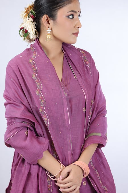 Beige Purple Chanderi, Cotton Satin Sequins, Beads, Zari, Embroidery Thread Kurta Set Online at Aza Fashions Beige_Purple Chanderi, Cotton Satin Sequins, Beads, Zari, Embroidery Thread Kurta Set_Online_at_Aza_Fashions