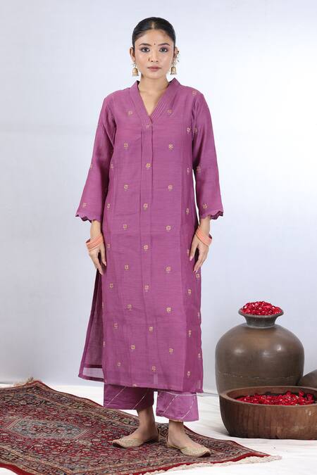 Buy Beige Purple Chanderi, Cotton Satin Sequins, Beads, Zari, Embroidery Thread Kurta Set Online at Aza Fashions Buy_Beige_Purple Chanderi, Cotton Satin Sequins, Beads, Zari, Embroidery Thread Kurta Set_Online_at_Aza_Fashions