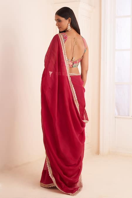 Affroz Organza Scallop Embroidered Border Saree With Blouse 