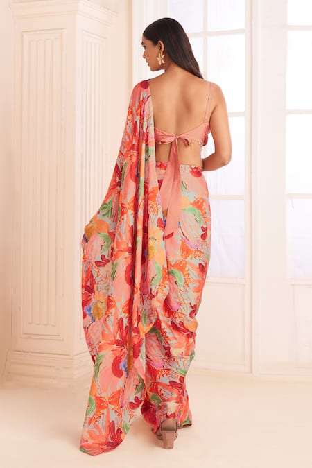 Affroz Floral Printed Pre-Draped Saree Set 