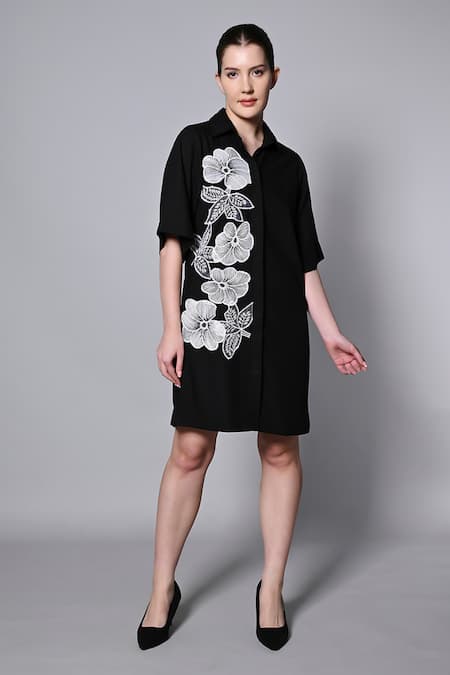 Black embroidered hotsell shirt dress