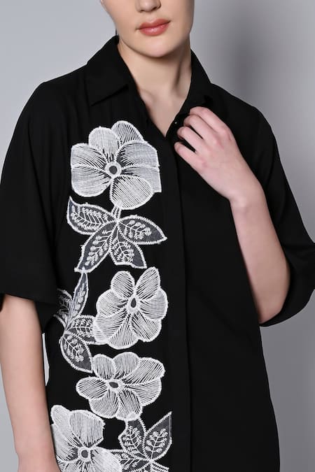 Viscose Shirt Dress - Black/floral - Ladies