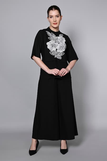 House of Manaa Floret Patch Embroidered Top With Palazzo 