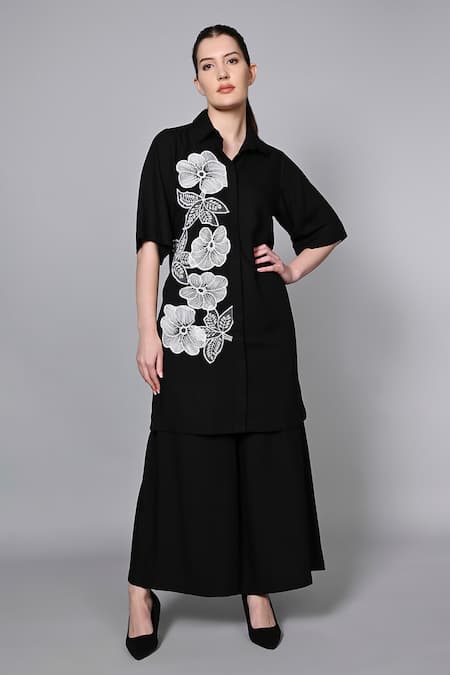 House of Manaa Floweria Patch Embroidered Tunic With Palazzo 