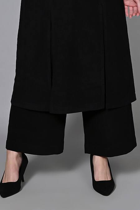 Buy_House Of Manaa_Black Corduroy Metallic Thread Frame Placket Embellished Kurta With Palazzo_Online_at_Aza_Fashions