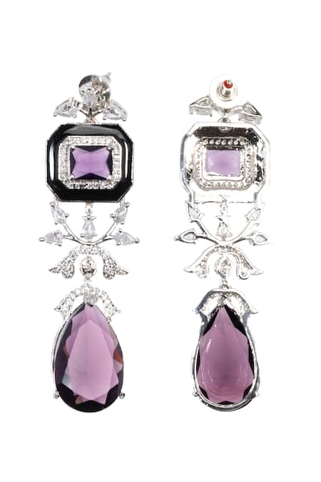 Shop Nayaab By Sonia Silver Plated Stones Amethyst Cascade Dangler Earrings at Aza Fashions Shop_Nayaab By Sonia_Silver Plated Stones Amethyst Cascade Dangler Earrings _at_Aza_Fashions
