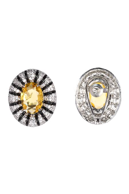 Shop Nayaab By Sonia Silver Plated Stones Citrine Aura Encrusted Studs at Aza Fashions Shop_Nayaab By Sonia_Silver Plated Stones Citrine Aura Encrusted Studs _at_Aza_Fashions