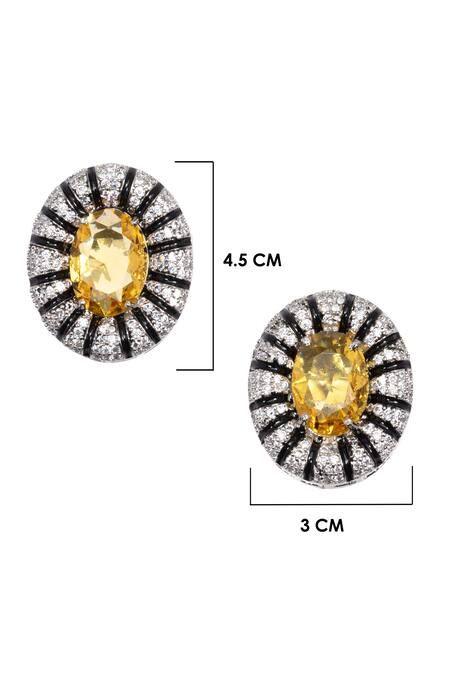 Nayaab By Sonia Silver Plated Stones Citrine Aura Encrusted Studs Online at Aza Fashions Nayaab By Sonia_Silver Plated Stones Citrine Aura Encrusted Studs _Online_at_Aza_Fashions