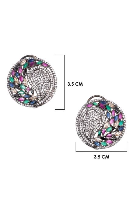 Nayaab By Sonia_Silver Plated Stones Forest Mossy Encrusted Earrings _Online_at_Aza_Fashions