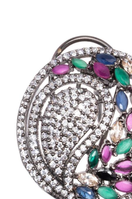 Buy_Nayaab By Sonia_Silver Plated Stones Forest Mossy Encrusted Earrings _Online_at_Aza_Fashions