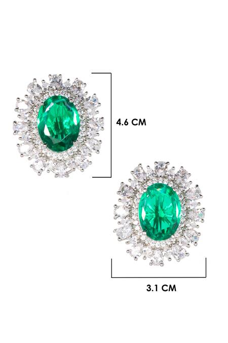 Nayaab By Sonia_Silver Plated Stones, Foil Leafy Lustre And Faux Diamond Encrusted Earrings _Online_at_Aza_Fashions