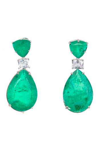 Nayaab By Sonia_Silver Plated Semi Precious Natures Harmony Duo And Embellished Earrings_Online_at_Aza_Fashions