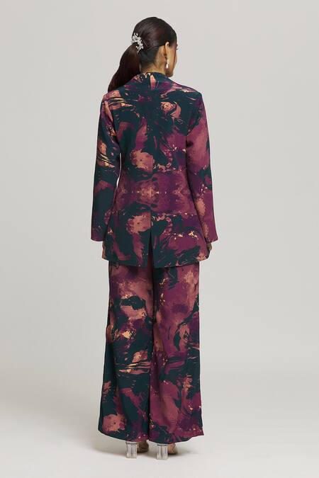 Shop Label Shristi Chetani Multi Color Crepe Milan Abstract Print Blazer With Pant at Aza Fashions Shop_Label Shristi Chetani_Multi Color Crepe Milan Abstract Print Blazer With Pant_at_Aza_Fashions