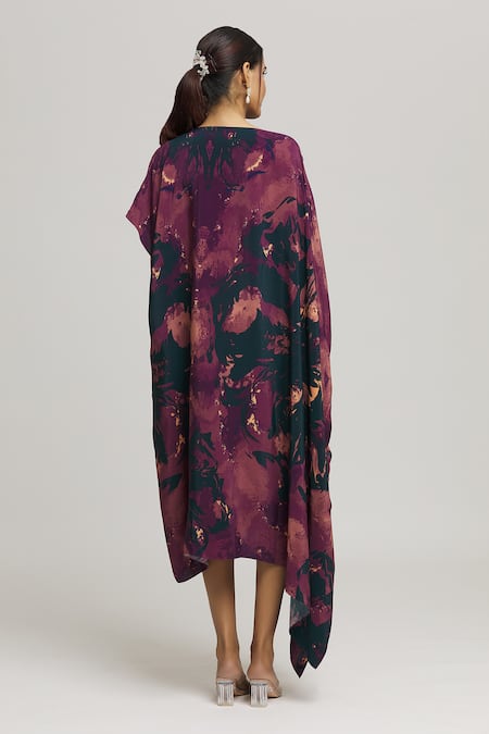 Shop Label Shristi Chetani Multi Color Crepe Tassels Round Neck Urooj Tonal Abstract Print Dress at Aza Fashions Shop_Label Shristi Chetani_Multi Color Crepe Tassels Round Neck Urooj Tonal Abstract Print Dress_at_Aza_Fashions