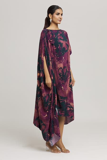 Buy Label Shristi Chetani Multi Color Crepe Tassels Round Neck Urooj Tonal Abstract Print Dress Online at Aza Fashions Buy_Label Shristi Chetani_Multi Color Crepe Tassels Round Neck Urooj Tonal Abstract Print Dress_Online_at_Aza_Fashions