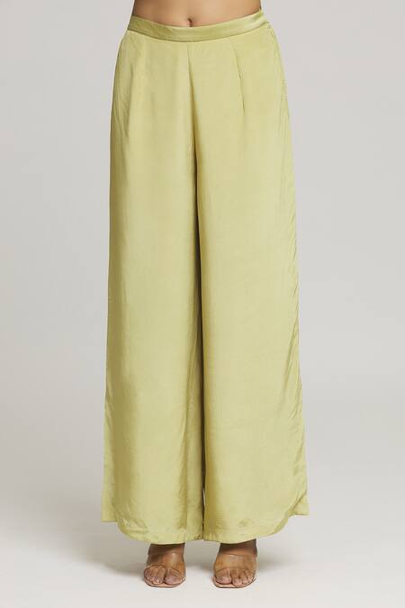 Buy_Label Shristi Chetani_Yellow Crepe Round Neck Rangat Abstract Print Flared Kurta With Pant_Online_at_Aza_Fashions