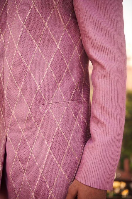 Shop_Philocaly_Pink Silk Embroidery Dhara Kantha Work Bandhgala _Online_at_Aza_Fashions