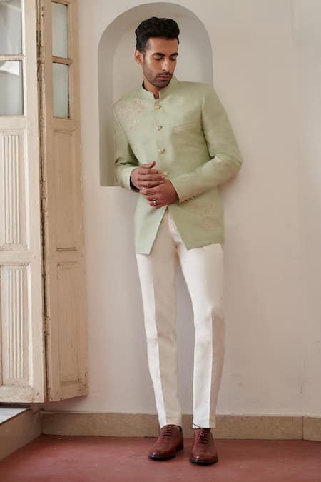 Philocaly Pushp Silk Floral Embroidered Bandhgala 