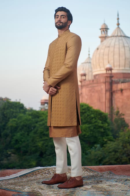 Philocaly Geometric Textured Embroidered Bandhgala 