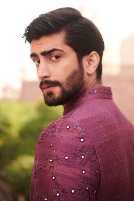 Buy Philocaly Magenta Silk Mirrors, Embroidery Gazal Work Achkan Set Online at Aza Fashions Buy_Philocaly_Magenta Silk Mirrors, Embroidery Gazal Work Achkan Set _Online_at_Aza_Fashions