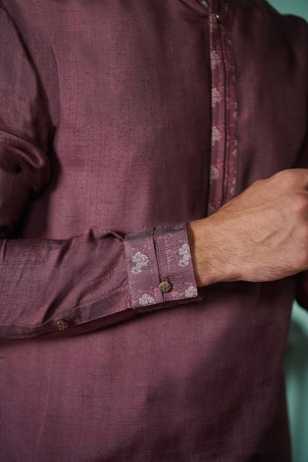 Shop_Philocaly_Purple Cotton, Silk Embroidery Reverie Placket Kurta _Online_at_Aza_Fashions