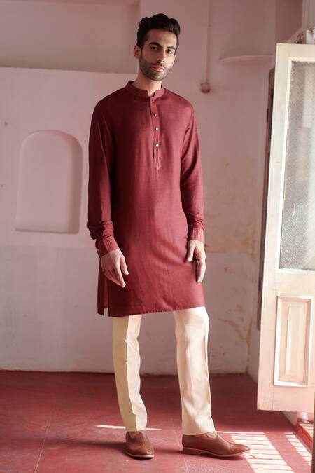 Buy Philocaly Maroon Cotton, Silk Embroidery Garnet Kurta Online at Aza Fashions Buy_Philocaly_Maroon Cotton, Silk Embroidery Garnet Kurta _Online_at_Aza_Fashions