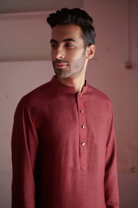 Philocaly Maroon Cotton, Silk Embroidery Garnet Kurta at Aza Fashions Philocaly_Maroon Cotton, Silk Embroidery Garnet Kurta _at_Aza_Fashions