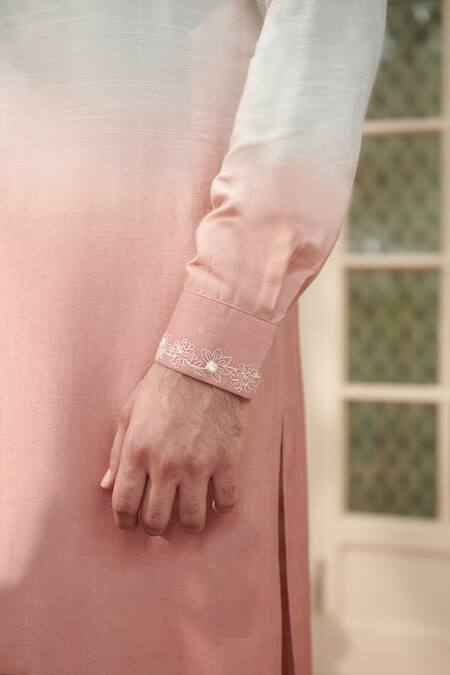 Buy_Philocaly_Orange Cotton, Silk Sequins Surya Placket Embroidered Kurta 