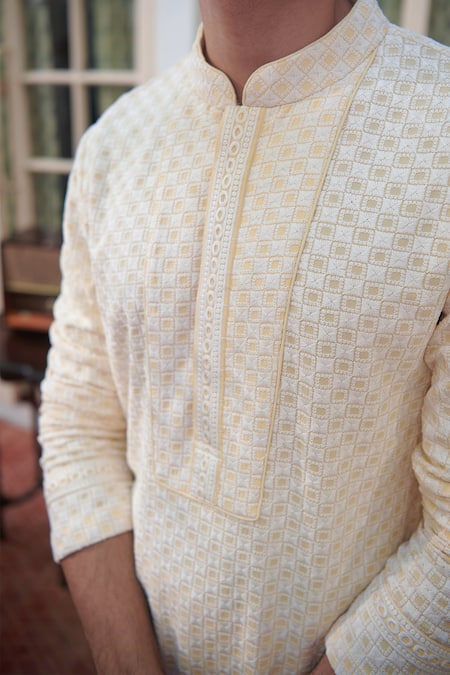 Buy_Philocaly_Yellow Silk Embroidery Arzoo Kurta