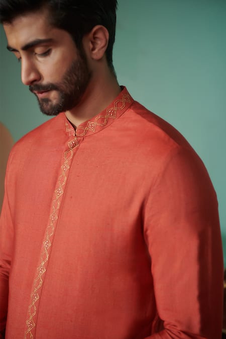 Buy Philocaly Orange Cotton, Silk Embroidery Qila Kurta Online at Aza Fashions Buy_Philocaly_Orange Cotton, Silk Embroidery Qila Kurta _Online_at_Aza_Fashions