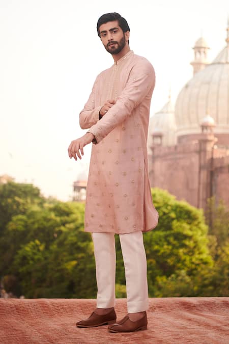 Philocaly Pink Cotton Silk Embroidered Floral Kirney Kurta