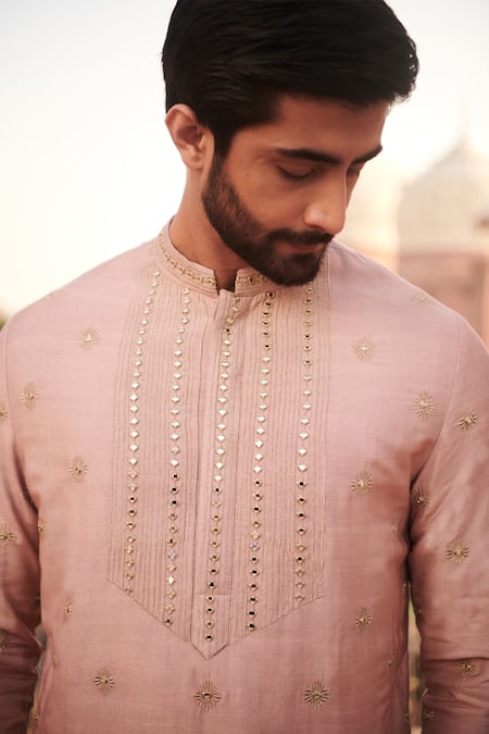 Philocaly Pink Cotton, Silk Embroidery, Mirrors Kirney Kurta Online at Aza Fashions Philocaly_Pink Cotton, Silk Embroidery, Mirrors Kirney Kurta _Online_at_Aza_Fashions