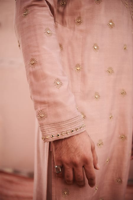 Shop Philocaly Pink Cotton, Silk Embroidery, Mirrors Kirney Kurta Online at Aza Fashions Shop_Philocaly_Pink Cotton, Silk Embroidery, Mirrors Kirney Kurta _Online_at_Aza_Fashions
