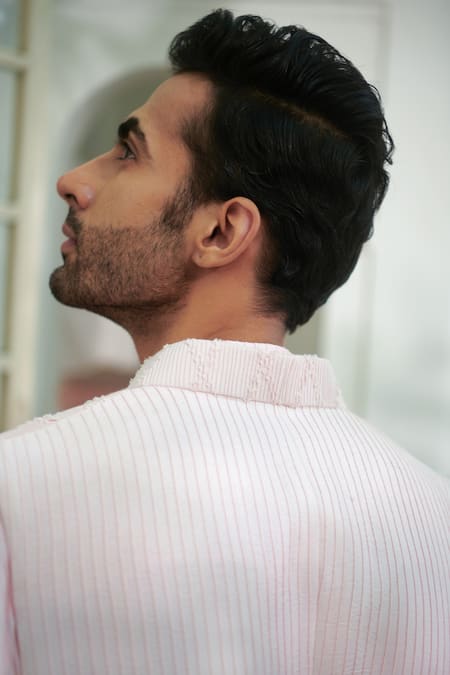 Philocaly_Pink Cotton, Silk Bundi And Kurta Set _Online_at_Aza_Fashions