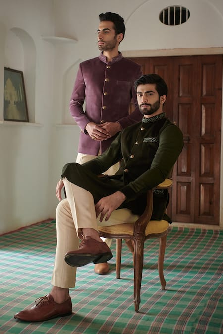 Buy Philocaly Green Velvet Sequins Hand Embroidered Bundi Online at Aza Fashions Buy_Philocaly_Green Velvet Sequins Hand Embroidered Bundi _Online_at_Aza_Fashions