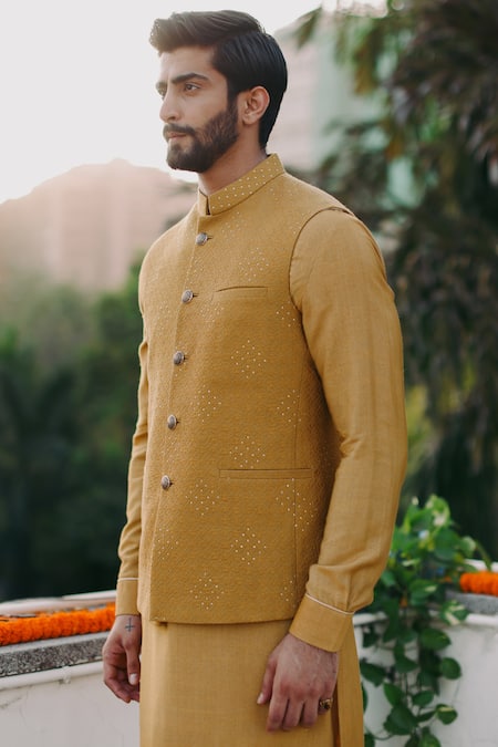 Shop Philocaly Yellow Silk Sequins, Embroidery Thread And Bundi at Aza Fashions Shop_Philocaly_Yellow Silk Sequins, Embroidery Thread And Bundi _at_Aza_Fashions