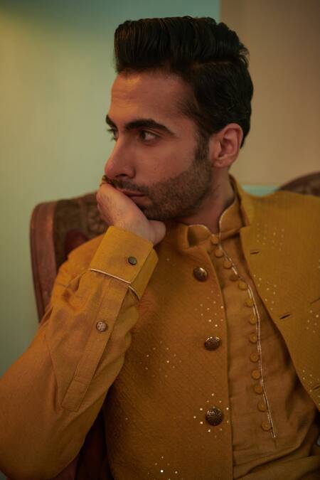 Buy Philocaly Yellow Silk Sequins, Embroidery Thread And Bundi Online at Aza Fashions Buy_Philocaly_Yellow Silk Sequins, Embroidery Thread And Bundi _Online_at_Aza_Fashions