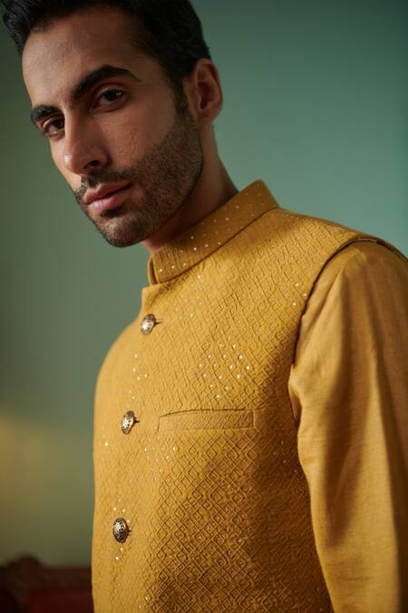 Shop Philocaly Yellow Silk Sequins, Embroidery Thread And Bundi Online at Aza Fashions Shop_Philocaly_Yellow Silk Sequins, Embroidery Thread And Bundi _Online_at_Aza_Fashions