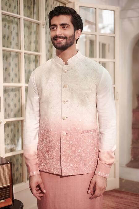 Shop Philocaly Off White Silk Embroidery, Sequins Hand Bundi And Kurta Set Online at Aza Fashions Shop_Philocaly_Off White Silk Embroidery, Sequins Hand Bundi And Kurta Set _Online_at_Aza_Fashions