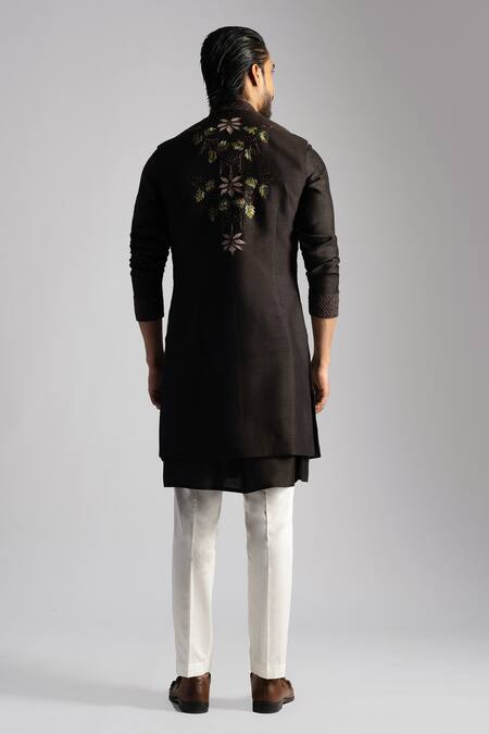 Shop PAARSH Brown Cotton, Bamboo Embroidery Tonal Nehru Jacket Set at Aza Fashions Shop_PAARSH_Brown Cotton, Bamboo Embroidery Tonal Nehru Jacket Set _at_Aza_Fashions