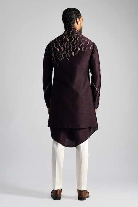 Shop PAARSH Purple Cotton, Bamboo Sequins Embroidered Nehru Jacket Set at Aza Fashions Shop_PAARSH_Purple Cotton, Bamboo Sequins Embroidered Nehru Jacket Set _at_Aza_Fashions