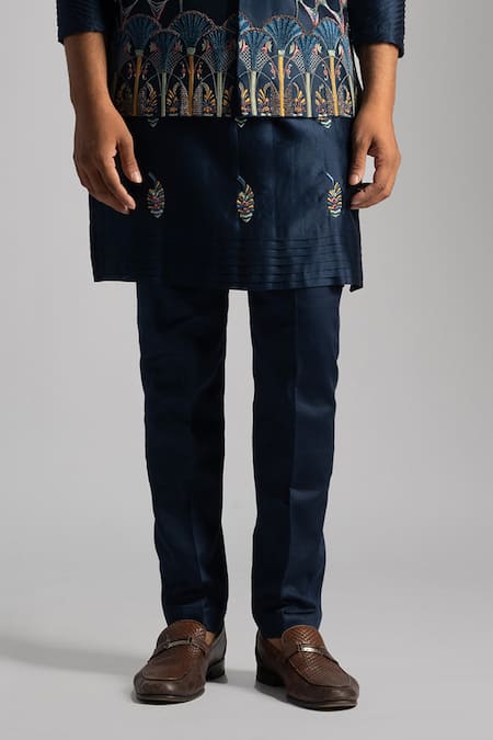 PAARSH_Blue , Cotton Mirrors, Beads, Egyptian Motif Nehru Jacket Set _Online_at_Aza_Fashions